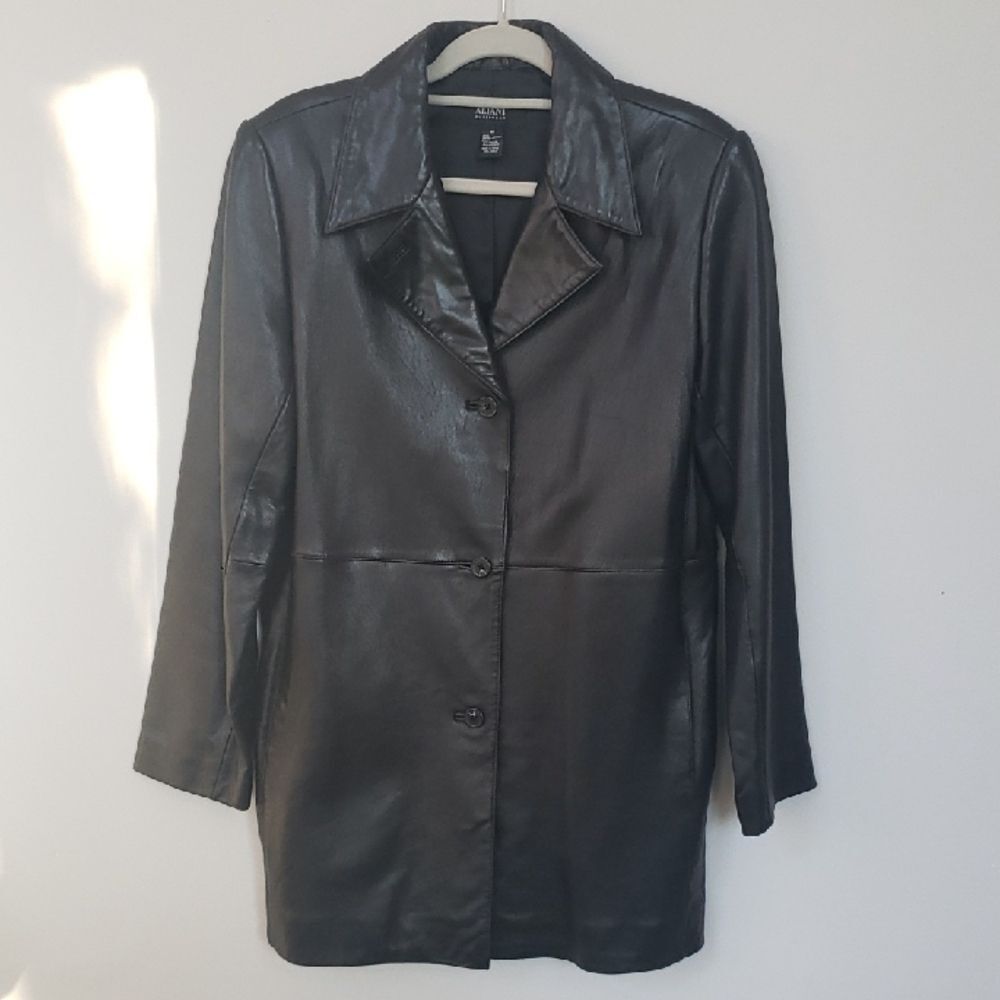 Alfani Outerwear Womens M Black Buttery Soft Pieced Leather Button-Front Coat